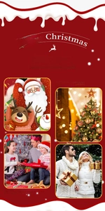 Collage of Christmas gift boxes featuring Santa Claus designs and festive family scenes