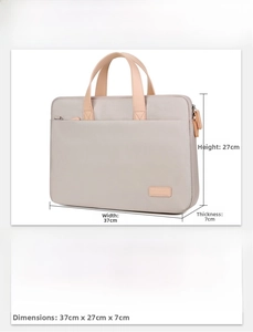 Detailed size specifications of the light pink Oxford fabric laptop bag with top handle