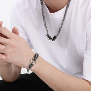 Classic 6mm stainless steel dragon head chain necklace and bracelet set for men
