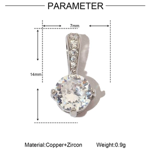 Parámetros de tamaño del colgante de circón plateado de 14mm con medidas técnicas