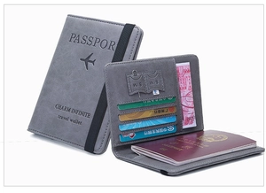 Slim RFID travel passport holder detail with four card slots and secure elastic strap