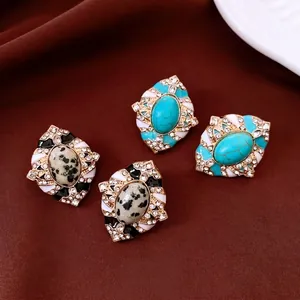 Boucles D'oreilles Vintage Ovales Avec Tige En Argent Alliage Émail Strass Pierre Synthétique Style Palais Femmes
