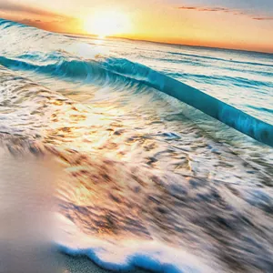 Détail d'une tapisserie vague de coucher de soleil montrant la texture fine du tissu