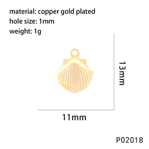 Detailed specs of bohemian shell pendant: copper gold plated, 13x11mm, 1mm hole