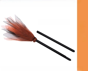 Detail view of the detachable black plastic handle design for Halloween witch brooms