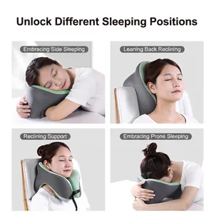 Ergonomic memory foam U-shaped pillow showing four different sleeping positions