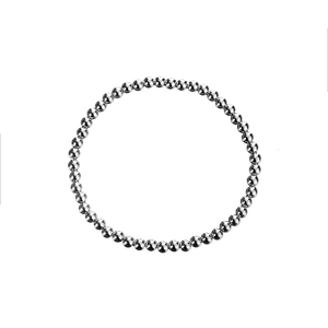 Polished silver stainless steel beaded bracelet on a minimalist white background