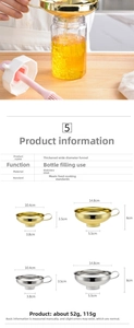 Golden and silver stainless steel wide mouth funnels for canning jams and beans