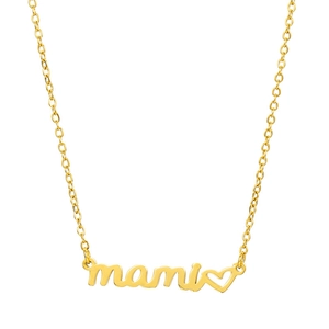 Elegant gold titanium steel necklace with mami text and hollow heart pendant for women