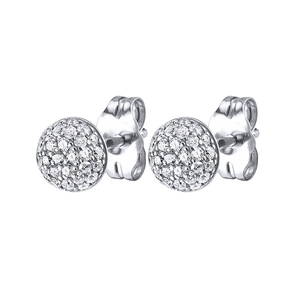 Classic 18k silver round pave set diamond stud earrings with butterfly back closure