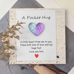 Gradient resin pocket hug heart with holographic glitter on a sentiment greeting card