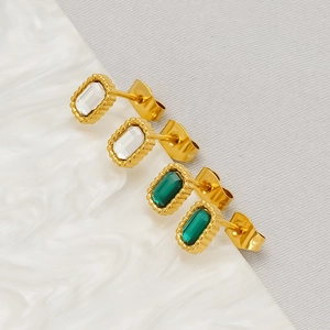 Rechteckiger Strass 18K Vergoldeter Edelstahl Doppelschicht Halskette Ohrringe Schmuck Für Frauen Minimalistische Mode