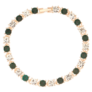Détail d'un bracelet tennis serti de pierres de zircone cubique vertes et blanches