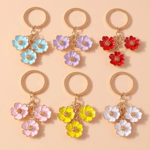 Floral Flower Keychain Sweet Enamel Alloy Bag Pendant Car Charm Hanging Decorative Gift Accessory For Women Girls