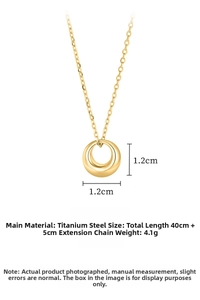 Detail showing 1.2cm round pendant with 40cm plus 5cm extender chain on gold necklace