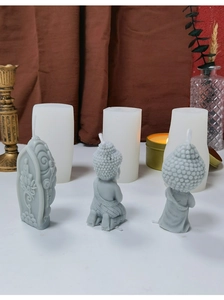 Detailed view of Buddha statue silicone mold with intricate 3D lotus relief candle