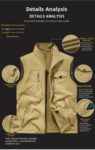 Detailansicht der khakifarbenen Weste mit Fleecefutter und funktionellen Mehrfachtaschen