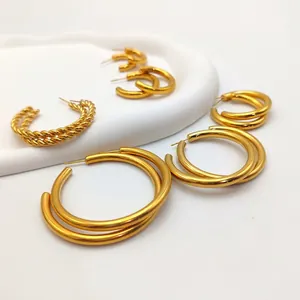 Stainless Steel Hoop Earrings Croissant Twisted Rope Plain Geometric Fashion Jewelry For Women Elegant Stylish