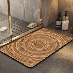 Absorbent diatomite bath mat with realistic brown wood grain pattern and anti-slip backing