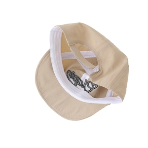 Beige baby sun hat interior with soft sweatband and adjustable velcro strap