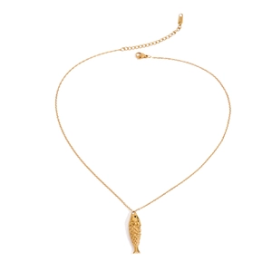 18k gold plated stainless steel carp fish pendant necklace with sparkling crystal inlay