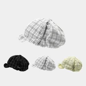 Vintage Plaid Newsboy Cap For Women Cotton Checkered Beret Hat With Metal Buckle Retro British Style Octagonal Cap