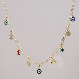 Evil Eye Pendant Necklace Gold Plated Copper Enamel Zircon Figaro Chain Butterfly Heart Charm Jewelry For Women Commuter