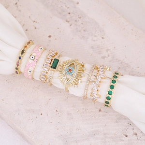 Copper Evil Eye Rings With Colorful Zircon Adjustable Open Band Enamel Bohemian Light Luxury Jewelry For Women