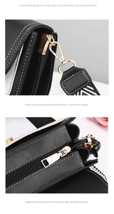 Detail of high-gloss gold hardware and geometric woven strap on two-tone crossbody bag