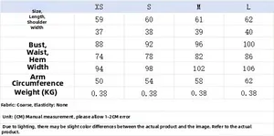 Tableau des tailles XS-L pour gilet à col rond avec détails en fil métallique brillant