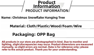 Detailed specifications of snowflake Christmas tree made of cloth, wood, and foam