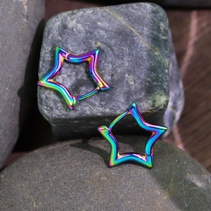 Rainbow plated star-shaped hoop earrings on natural stone for women
