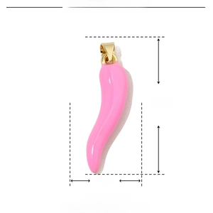 Pink enamel chili pepper charm size detail showing 33mm height and copper material