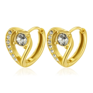 18K gold plated heart hoop earrings with sparkling cubic zirconia and center stone