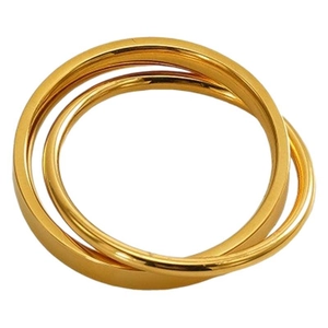 Polished gold triple interlocking band ring for women in a classic trinity style design