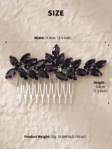Detailed size chart showing width 9.8cm and height 5.8cm for the crystal bridal hair comb