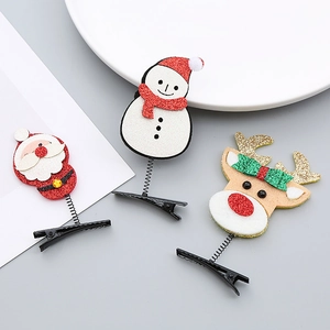 Barrettes de Noël mignonnes avec Père Noël, bonhomme de neige et renne à paillettes