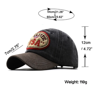 Vintage USA embroidery baseball cap in distressed gray and brown with adjustable strap