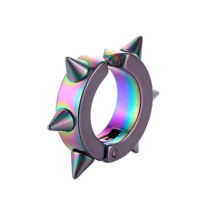 Rainbow punk titanium steel ear cuff with rivet spikes for non-pierced ears