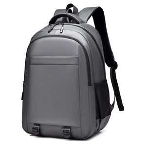 Large capacity dark grey business laptop backpack with waterproof fabric and side mesh pocket