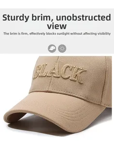 Detailed view of 3D gold embroidery on high-density canvas baseball cap visor
