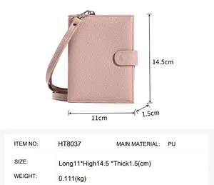 Detailed size chart for the PU leather passport holder showing 11x14.5x1.5 cm dimensions
