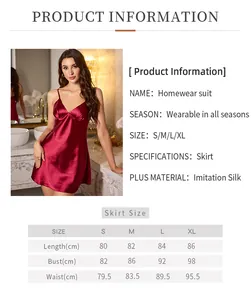 Größentabelle für burgunderrotes Satin-Nachthemd mit Maßen von S bis XL in Zentimetern
