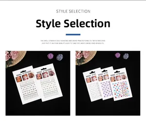 Detailed view of self-adhesive crystal face gems and teardrop rhinestones in various colors