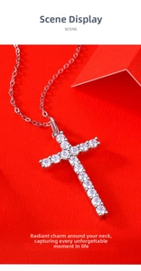 Detailed close-up of a 925 sterling silver cross pendant with sparkling pavé moissanite