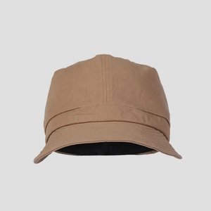 Detailed close-up of the durable khaki cotton bucket hat with top vertical stitching