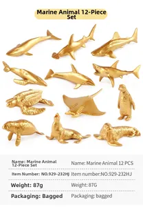 Set di 12 miniature dorate di animali marini tra cui squali e tartarughe marine