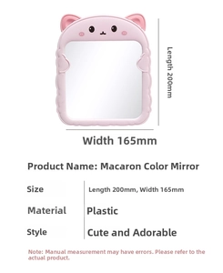 Pink cartoon bear cosmetic mirror with 200x165mm size specification and plastic frame