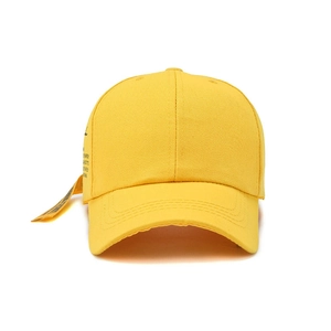 Bright yellow fashion baseball cap with long side straps and trendy letter print