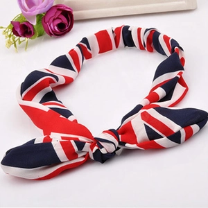 Fashionable rabbit ear headband with British flag pattern and bowknot design